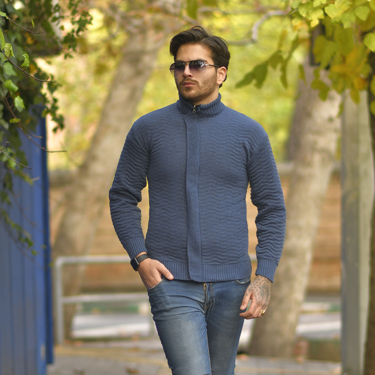 سوئیشرت بافت سرمه ای مردانه مدل Jenly