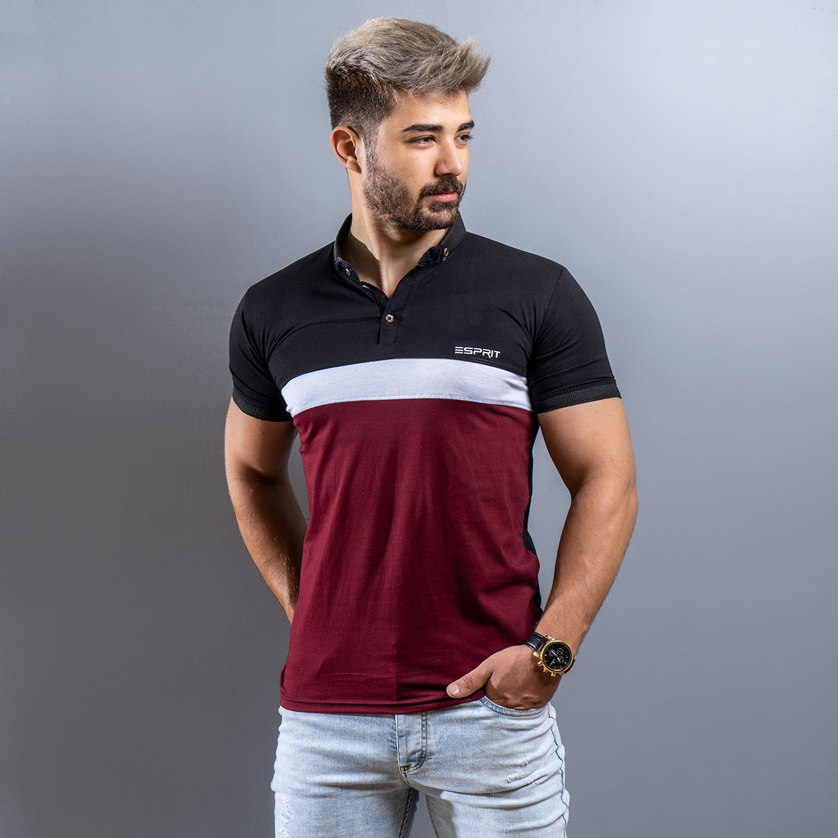 تیشرت Esprit مردانه مشکی زرشکی مدل Sonada