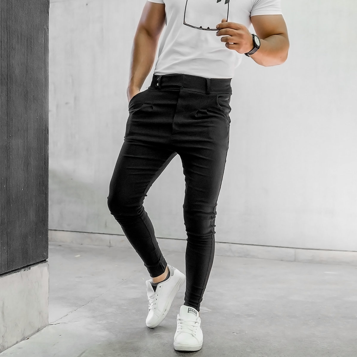 شلوار اسلش کمربندی مشکی مردانه مدل Legans