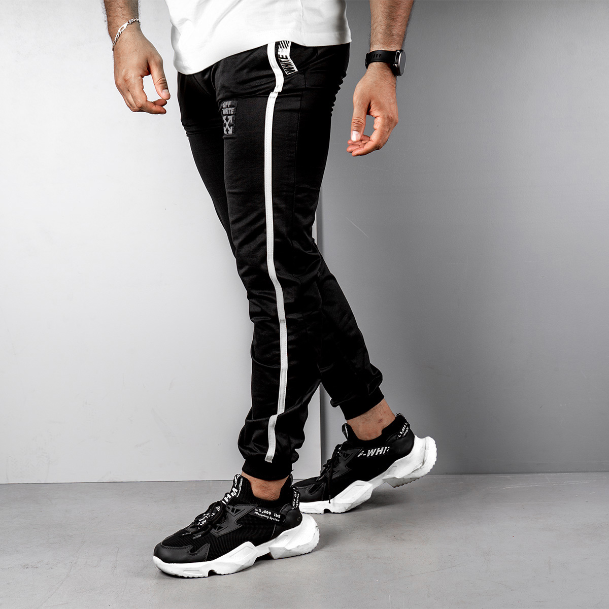 شلوار اسلش مردانه مشکی سفید مدل P62(T)