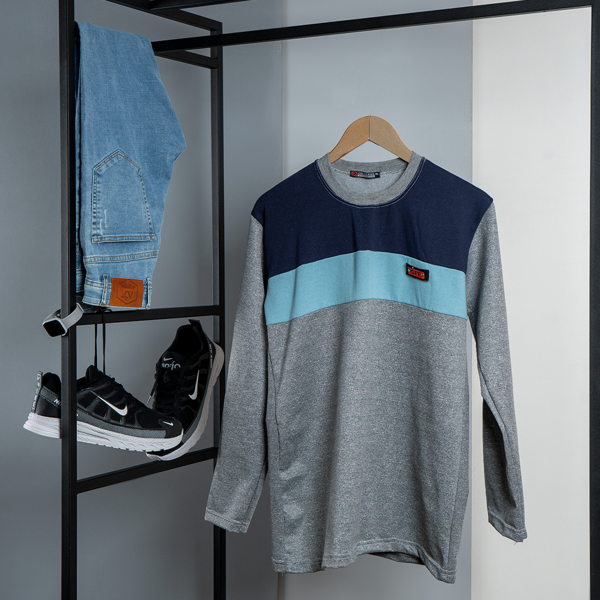 تیشرت پاییزه دوتیکه سرمه ای آبی مدل Farhod