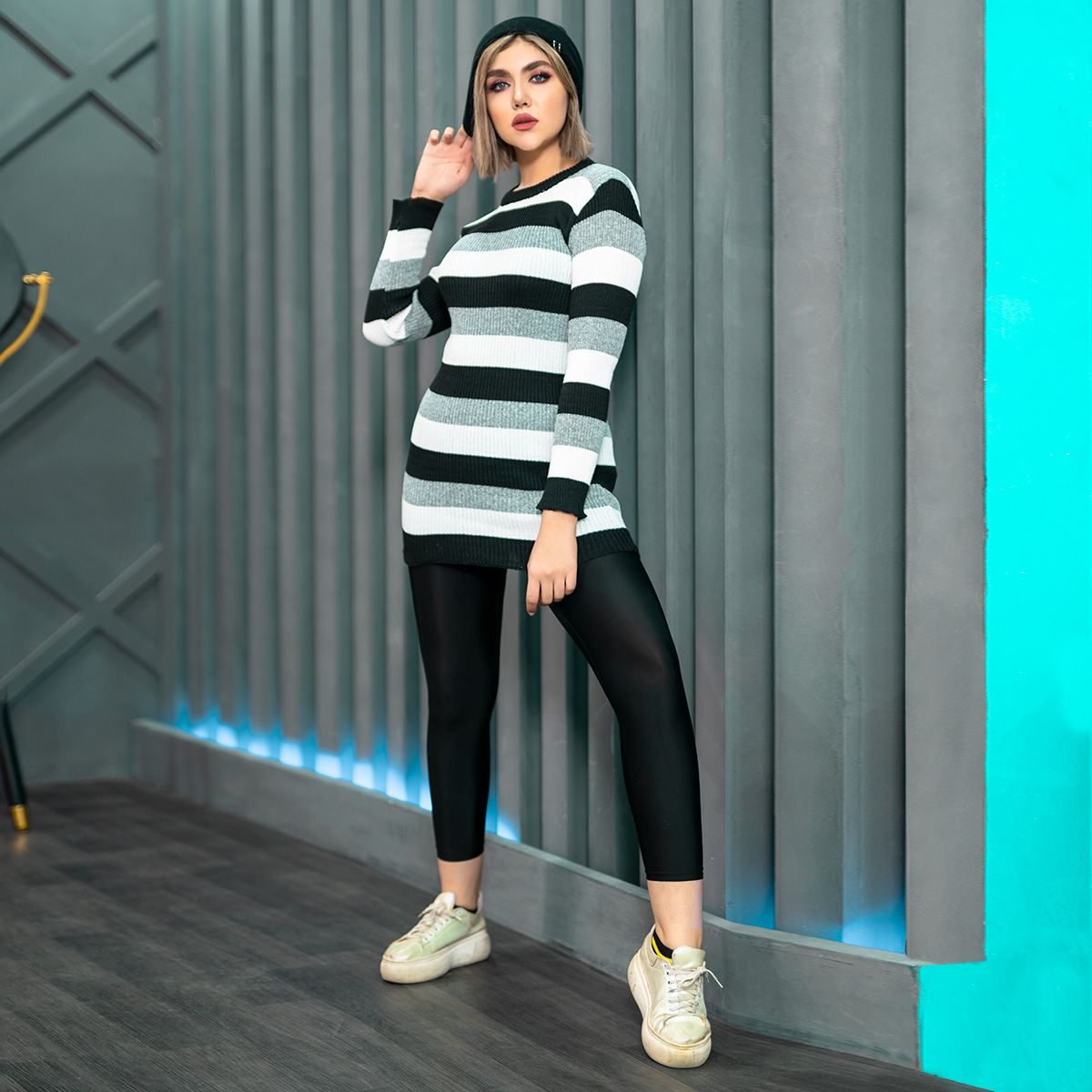 زیرسارافونی بافت دخترانه مدل sahel رنگ مشکی سفید