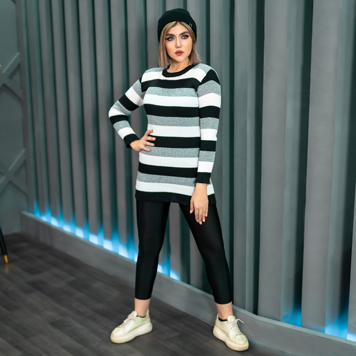 زیرسارافونی بافت دخترانه مدل sahel رنگ مشکی سفید