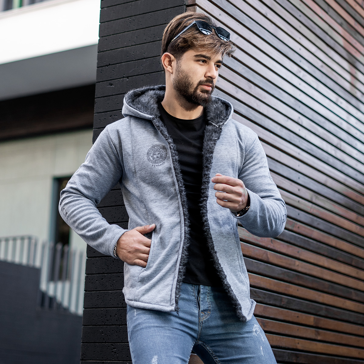 شنل مردانه ورساچه طوسی تیره مدلsogi