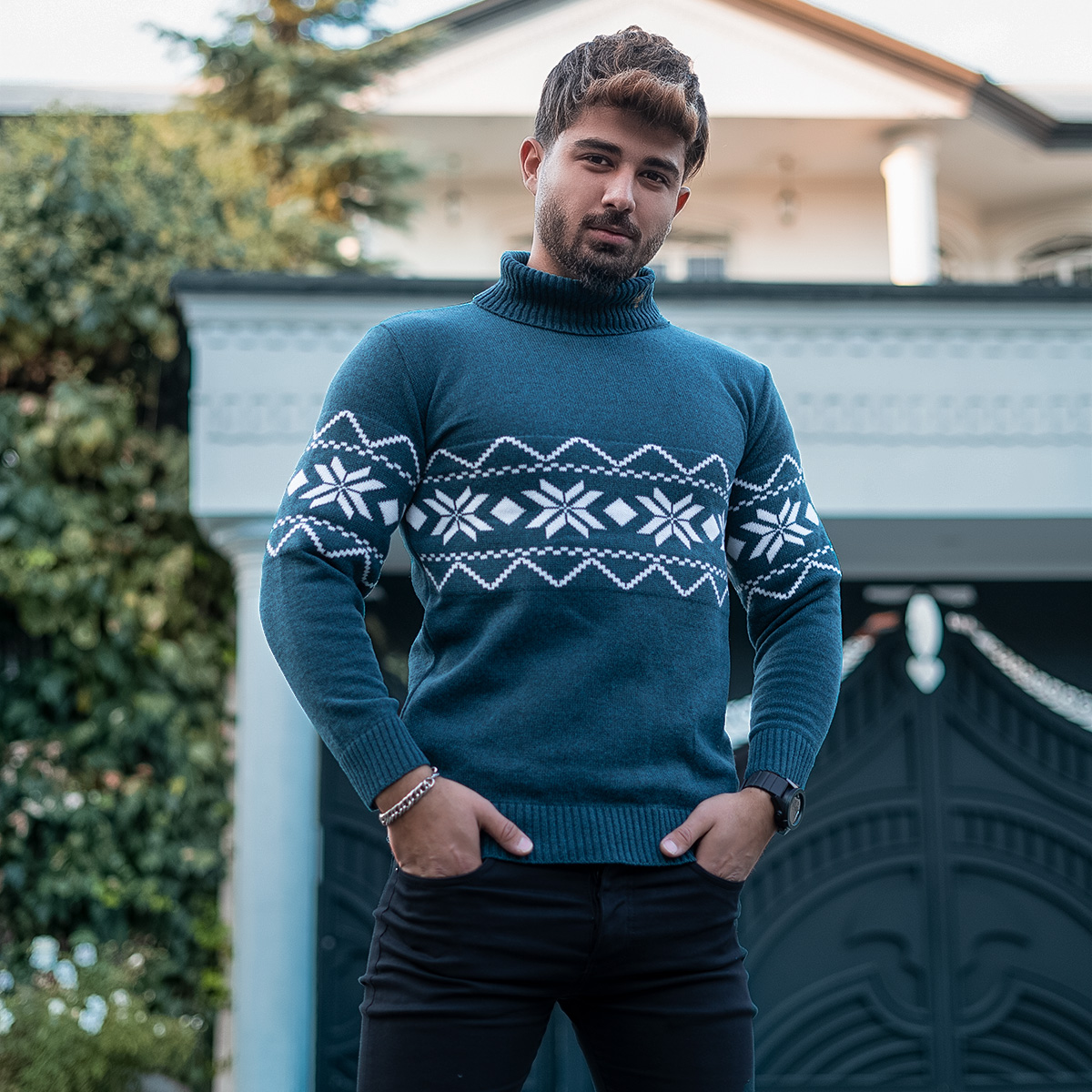 یقه اسکی مردانه کله غازی حاشیه سفید مدل Arja