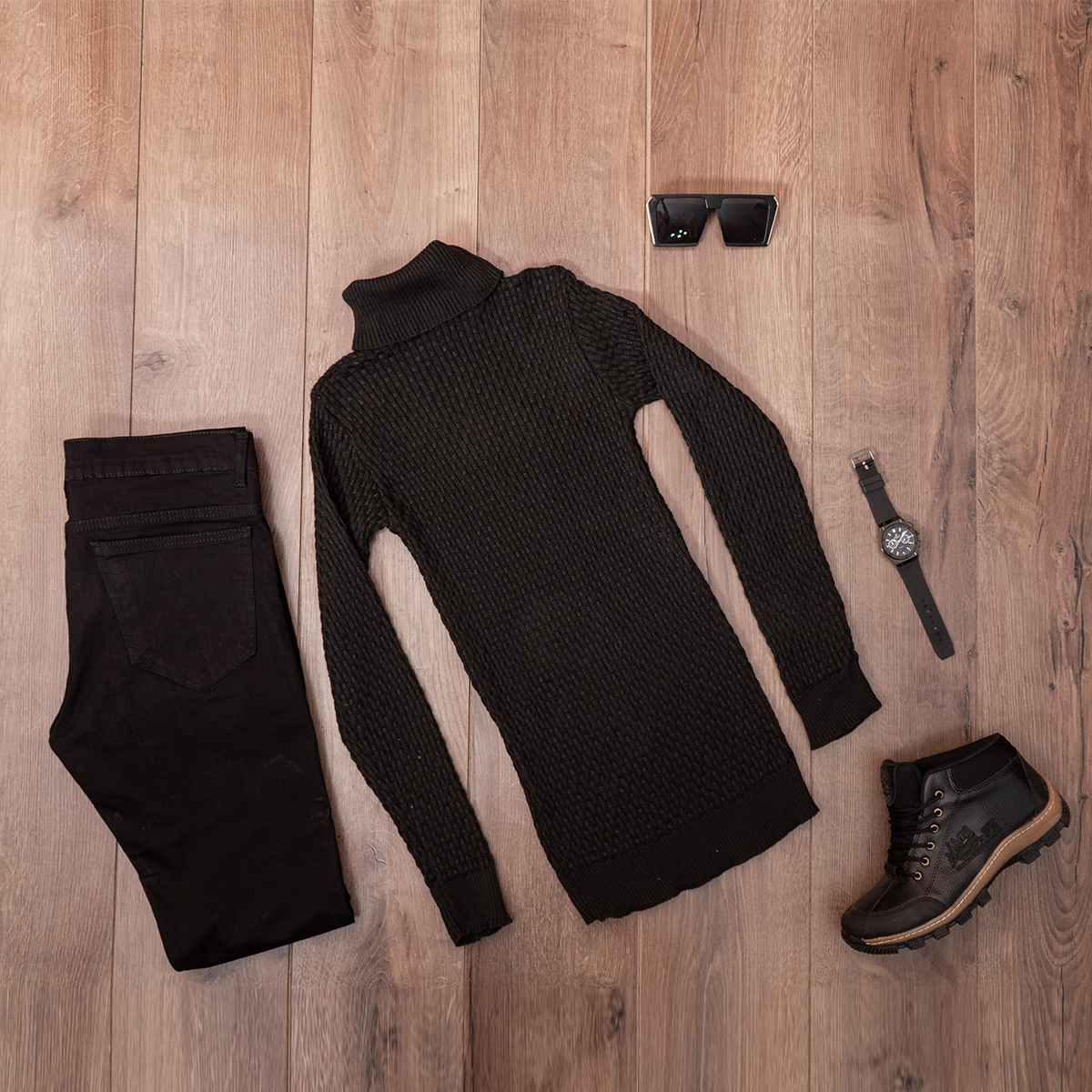 پلیور یقه اسکی مردانه مشکی مدل Oktav