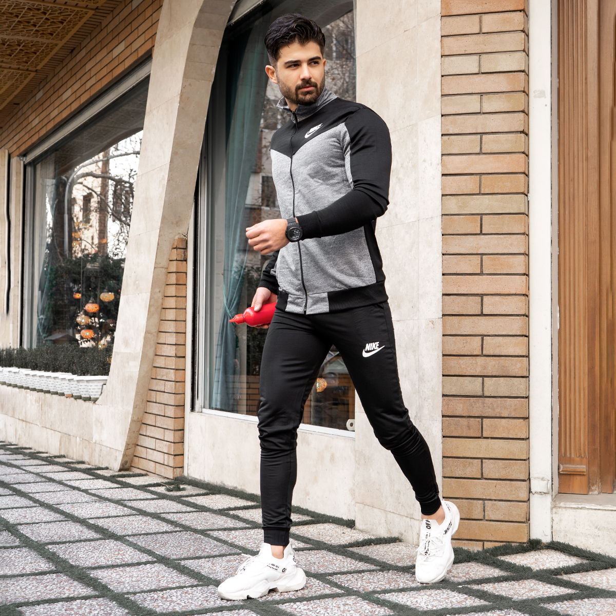 ست سوییشرت شلوار نایک طوسی مشکی مردانه مدل Bazan