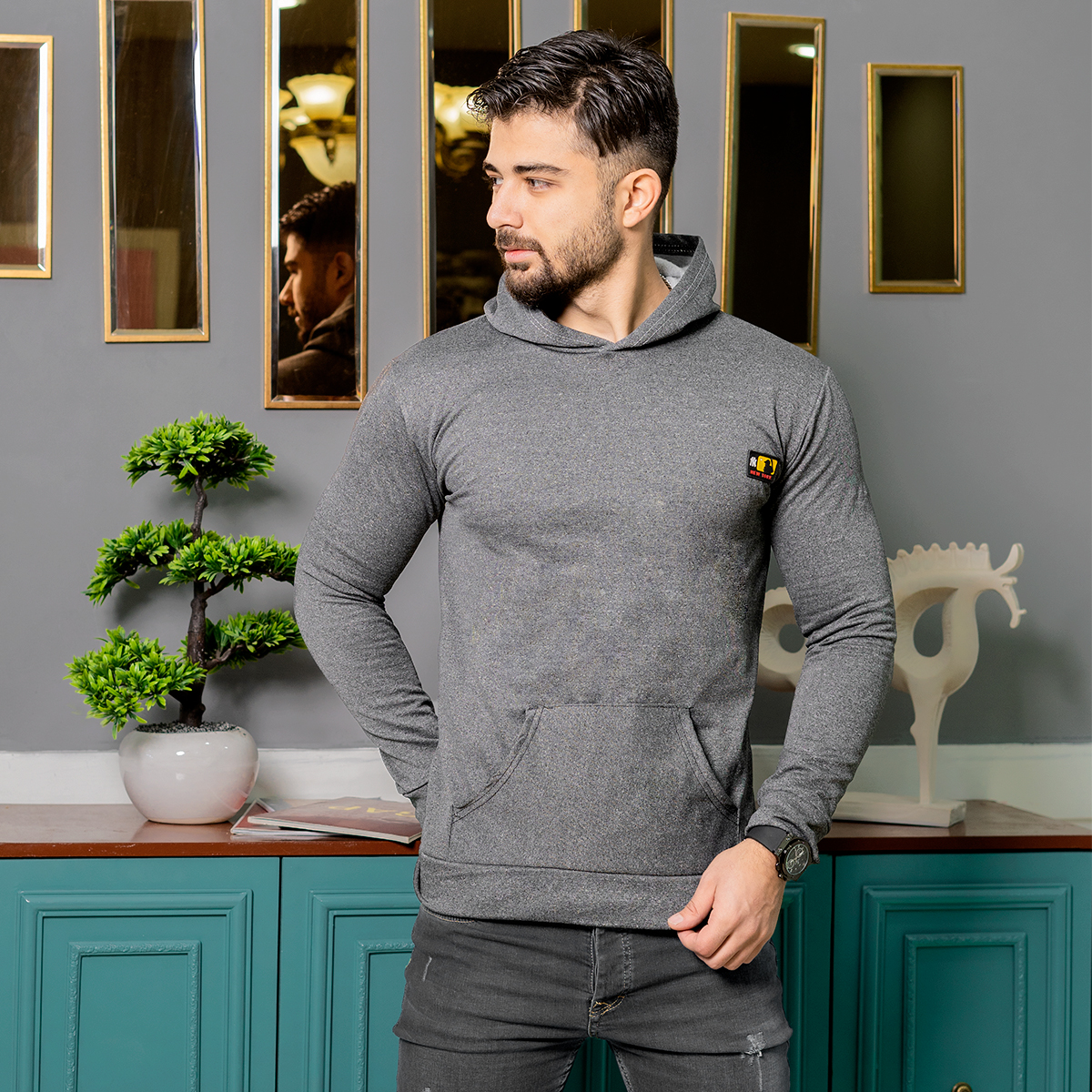 هودی مردانه ذغالی مدل Rashed