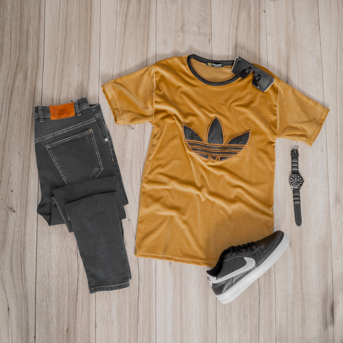 تیشرت مخملی خردلی Adidas مردانه مدلRasa