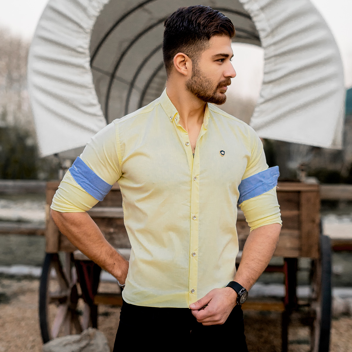 پیراهن مردانه زرد مدلFarzin