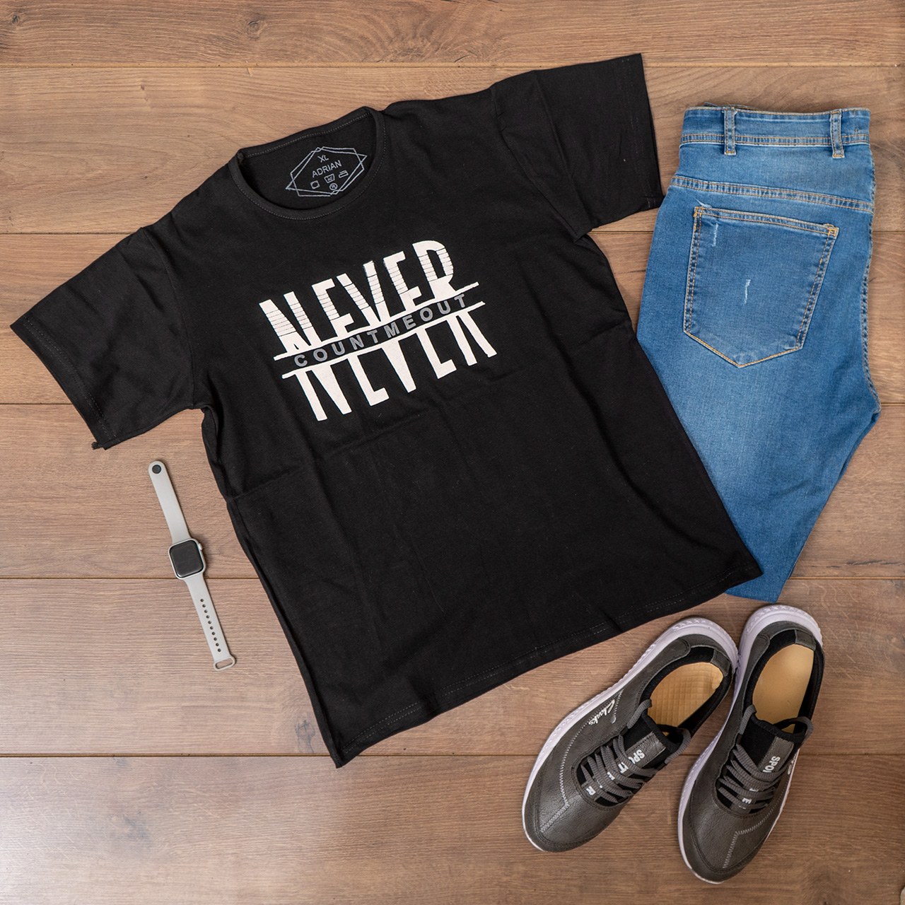 تیشرت مردانه (T) مشکی مدل never