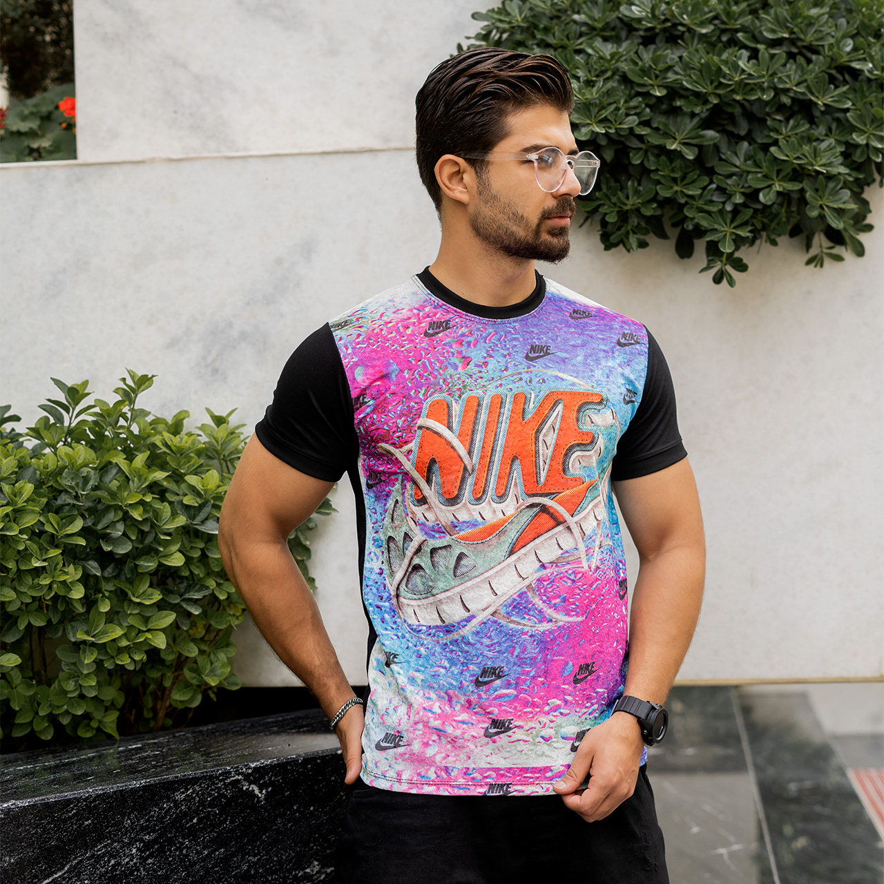 تیشرت مخمل مردانه نایک کفشی صورتی مدلL105