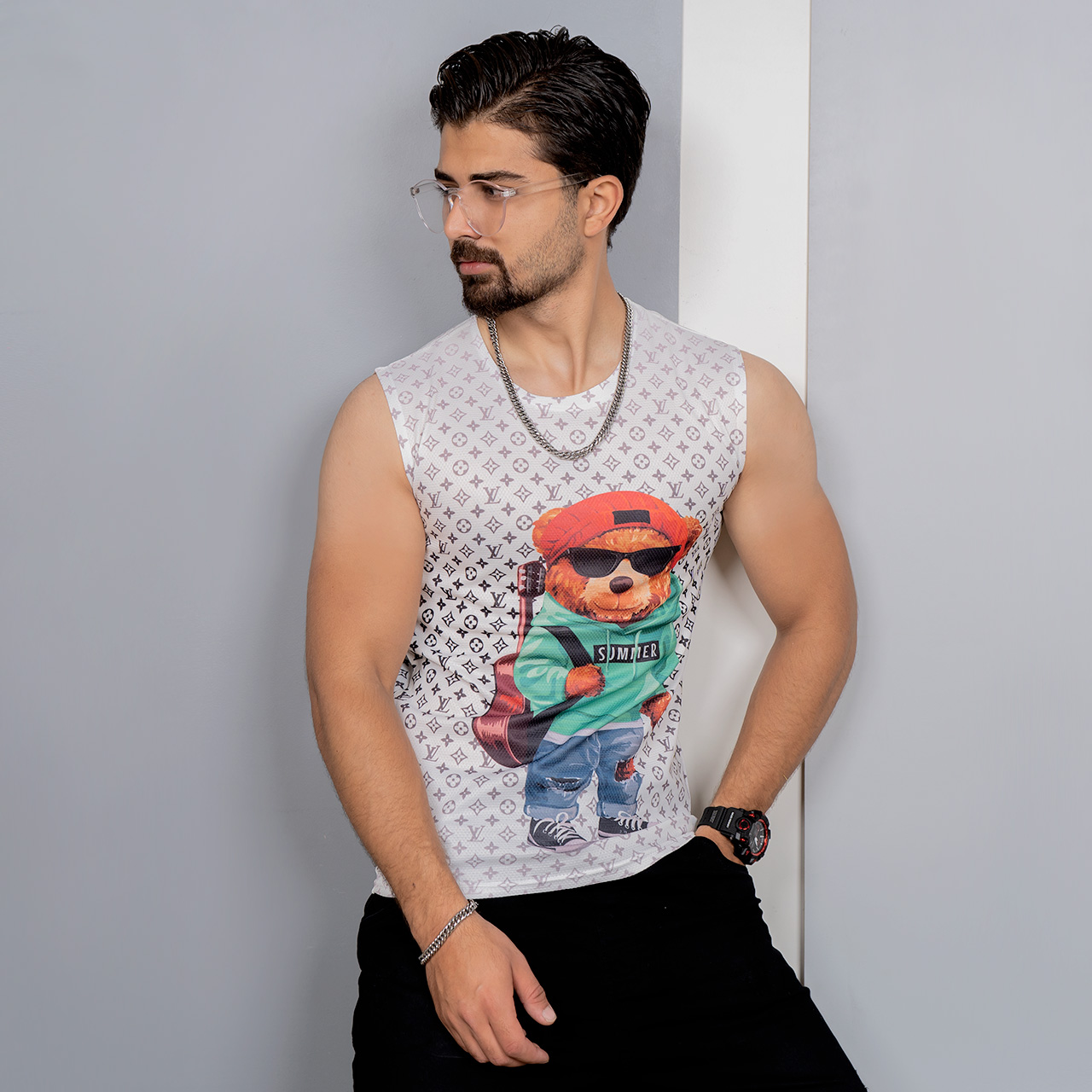 رکابی (T)سفید مردانه مدل Teddy