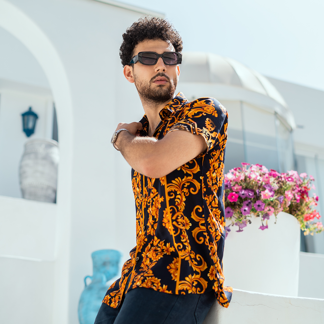 پیراهن هاوایی طرح گل طلایی مردانه مدل G902