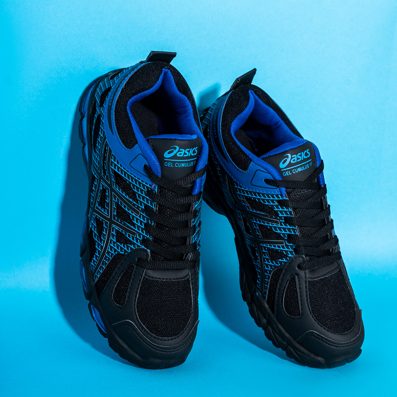 کفش ورزشی اسیکس مشکی آبی مردانه مدل GEL17