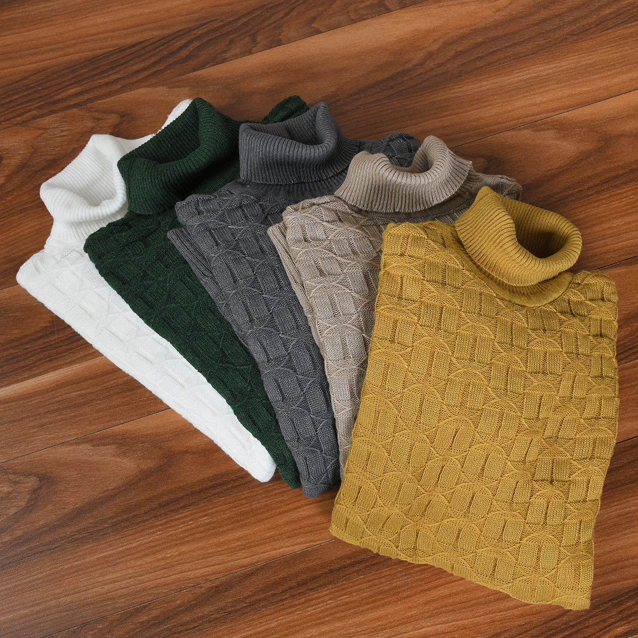 پلیور یقه اسکی سبز طرح لوزی مردانه مدلG10