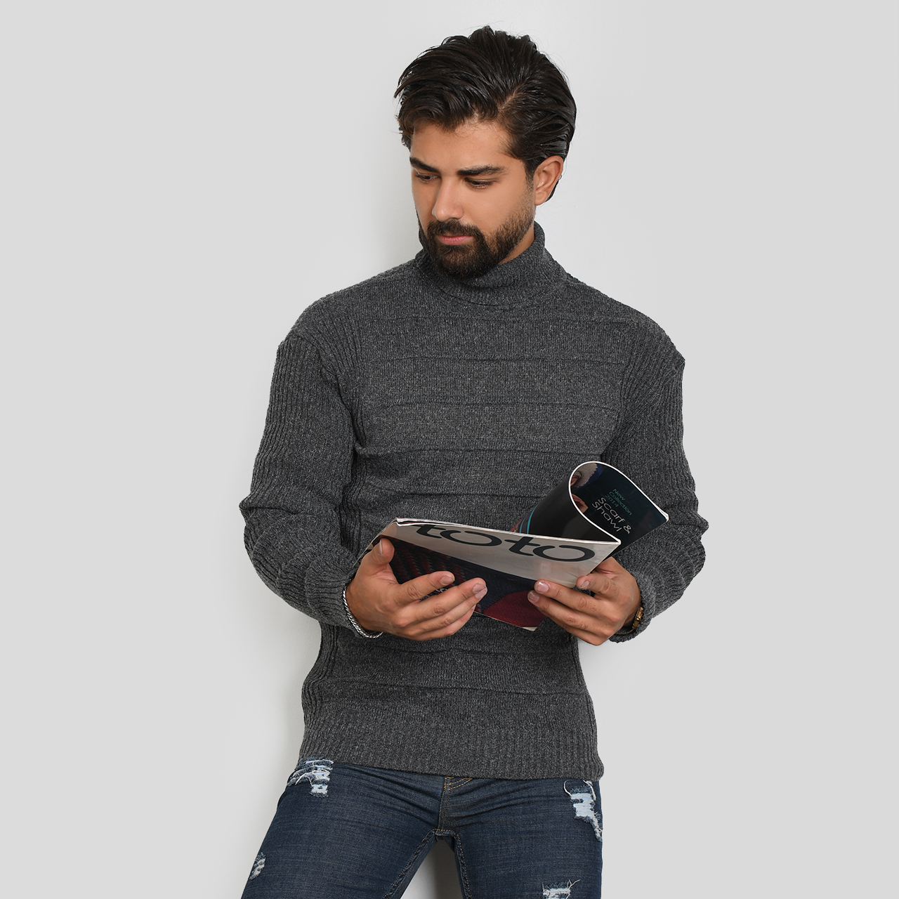 پلیوریقه اسکی طوسی تیره طرح کرکره ای مردانه مدلR10