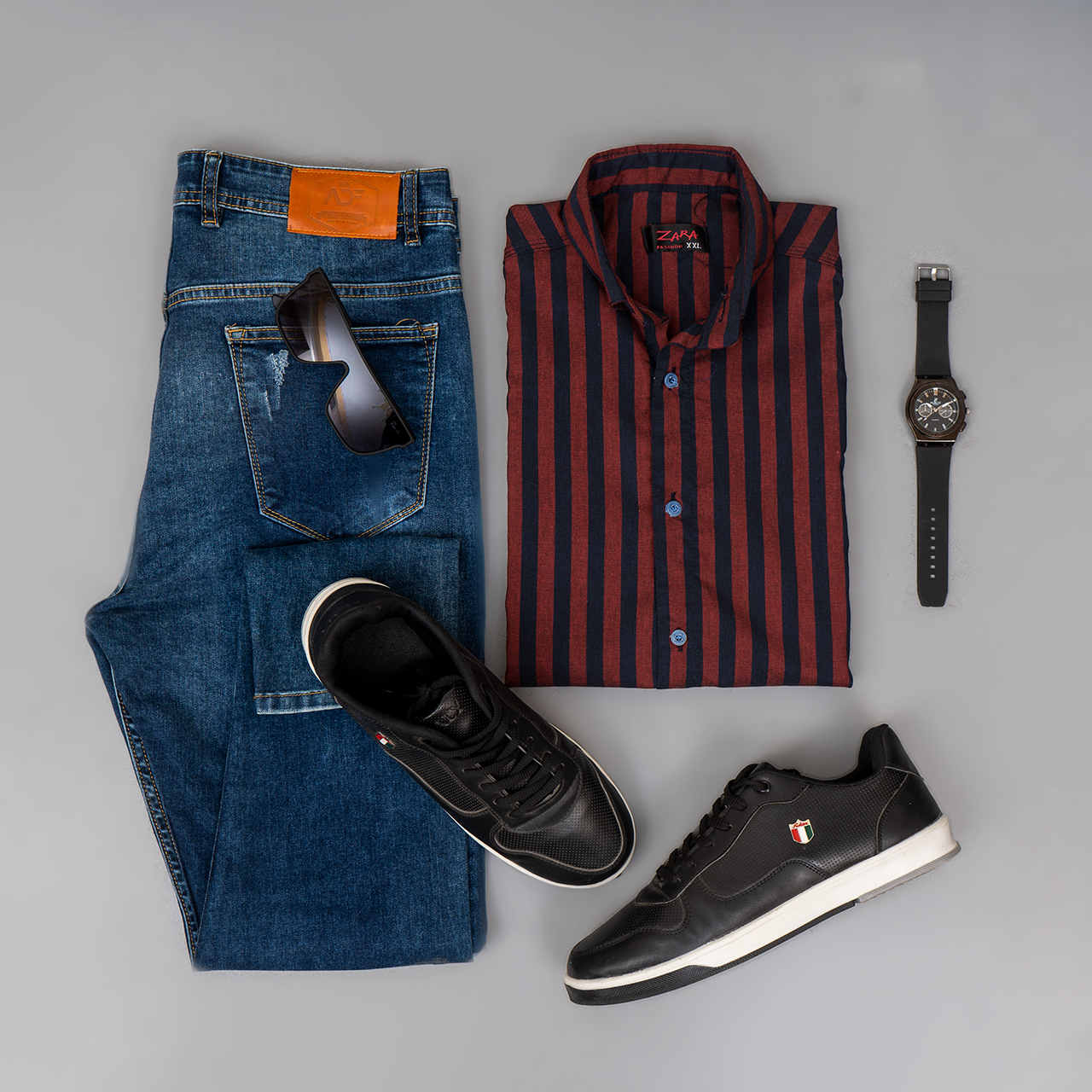 پیراهن راه راه مشکی قرمز مردانه مدل HAMED