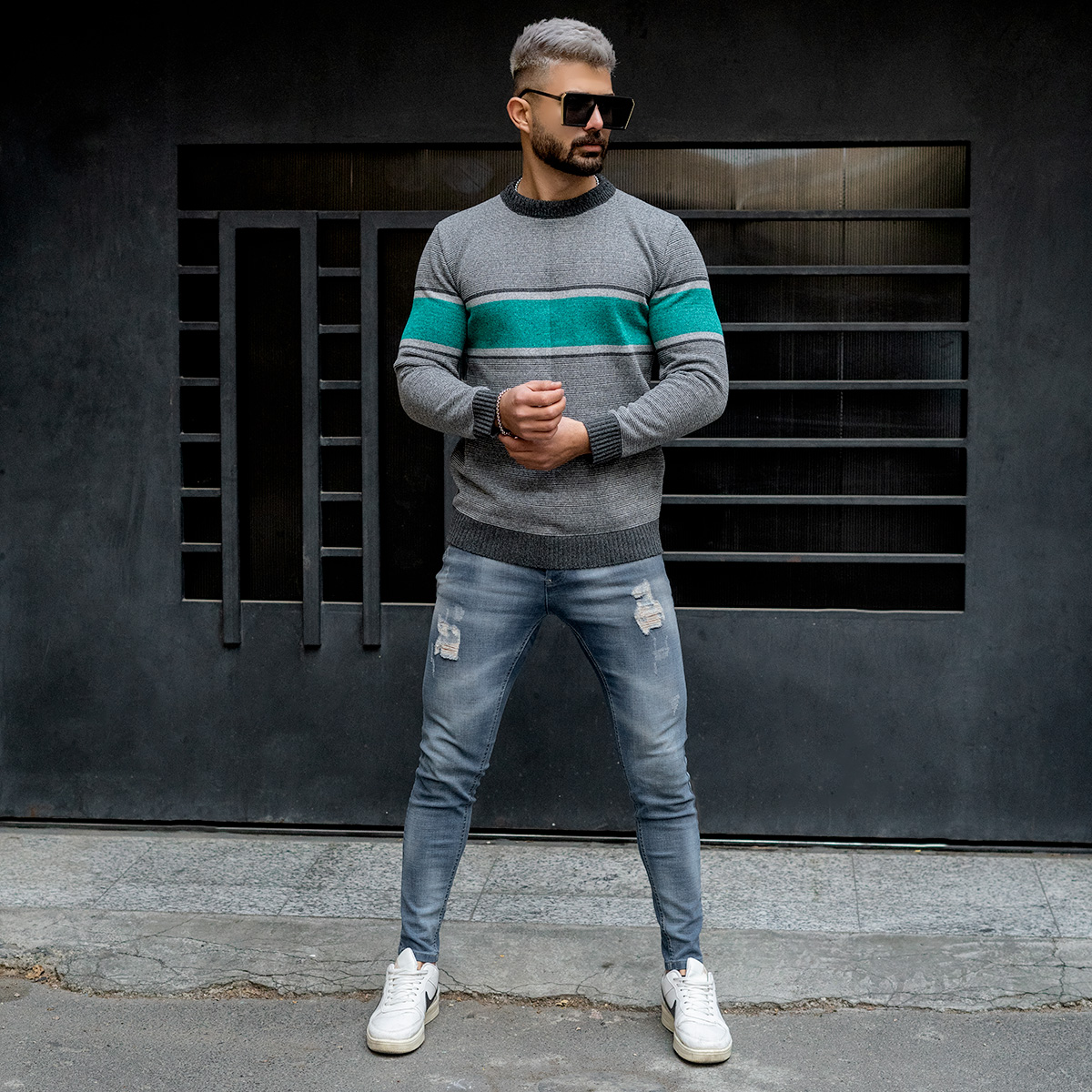 پلیور مردانه سبز-طوسی مدل Madis