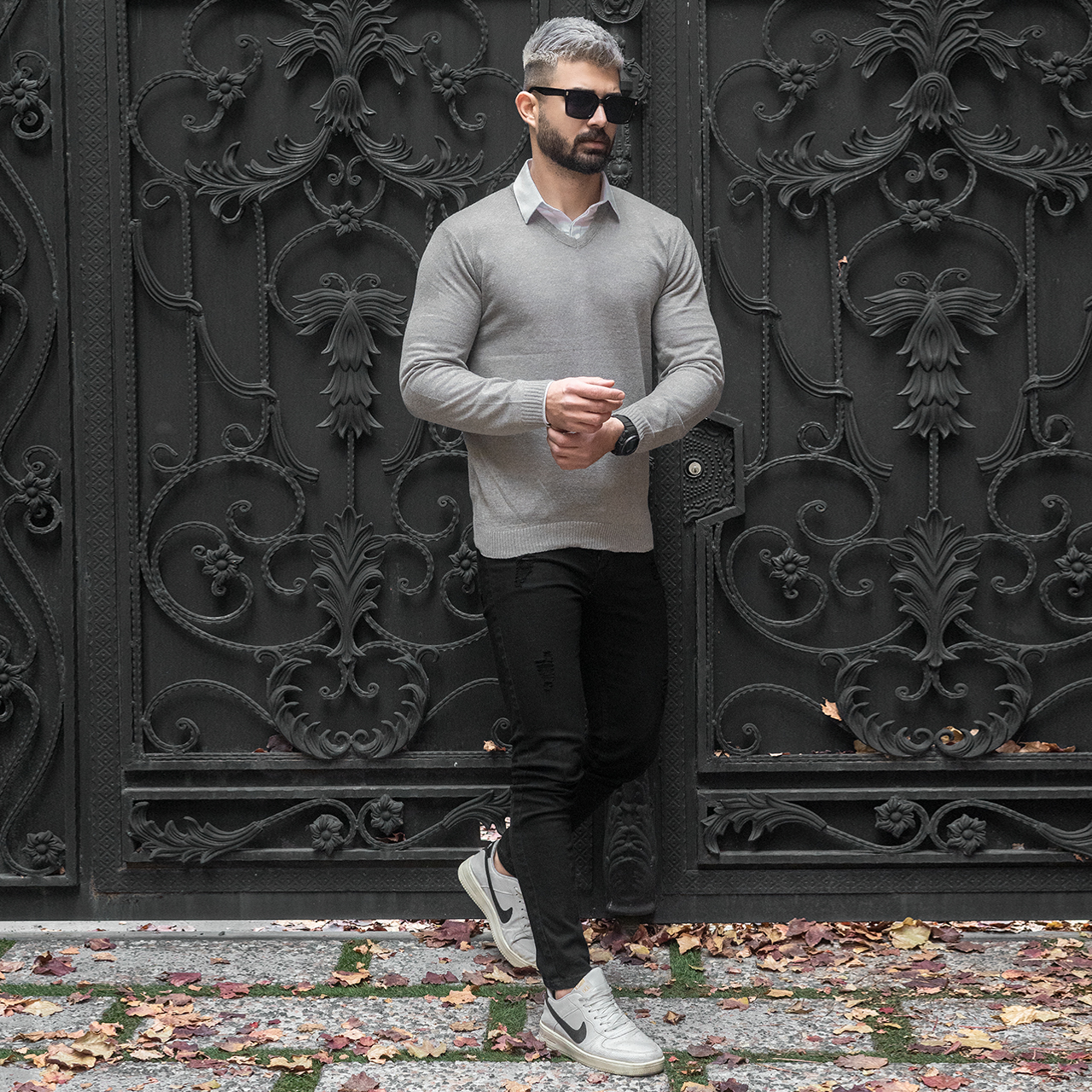 پلیوربافت یقه هفت خاکی مردانه مدل sorosh