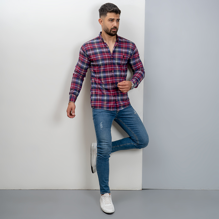 پیراهن قرمز سرمه ای مردانه مدل Farzad
