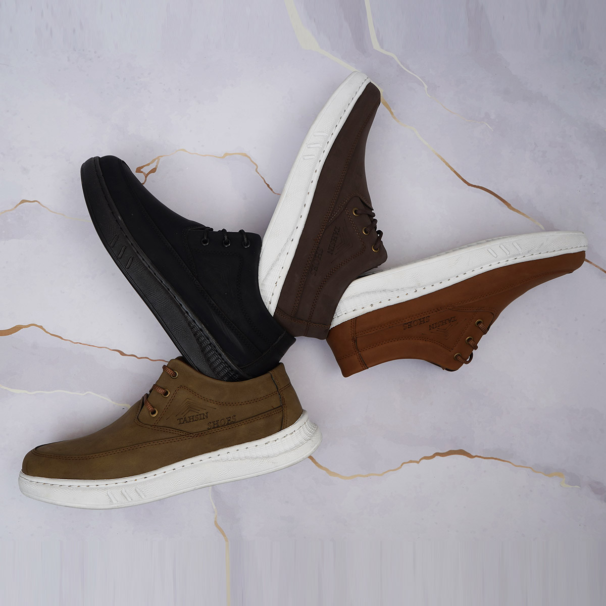 کفش مردانه عسلی زیره سفید مدل Tahsin