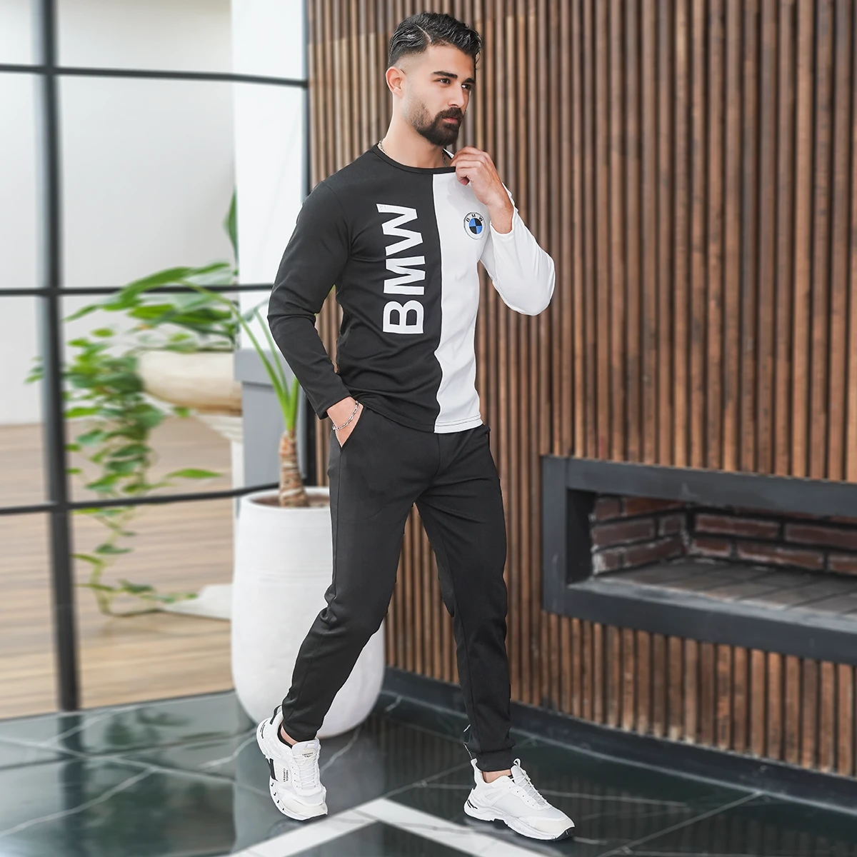 ست تیشرت شلوارbmw مردانه آستین بلند مدل Noman