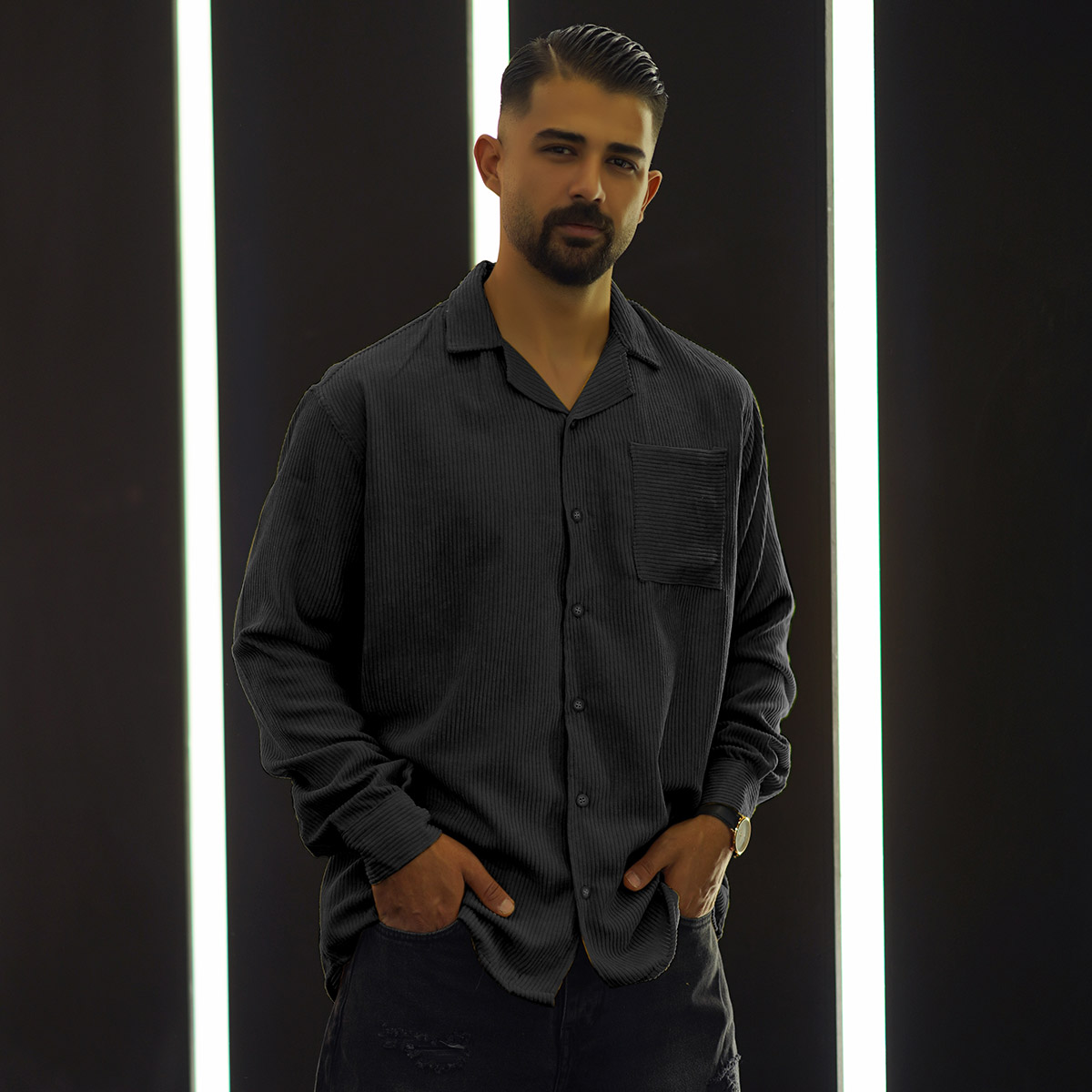 پیراهن مردانه کبریتی مشکی مدل Behtash
