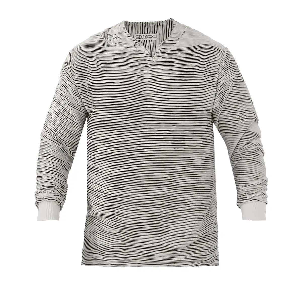 تیشرت آستین بلند یقه کوبایی طوسی روشن مدل Nivad