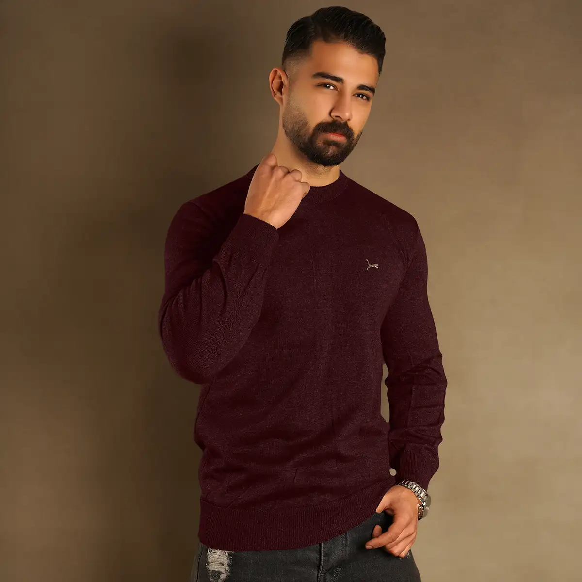 پلیور یقه گرد پوما زرشکی مدل Danyal