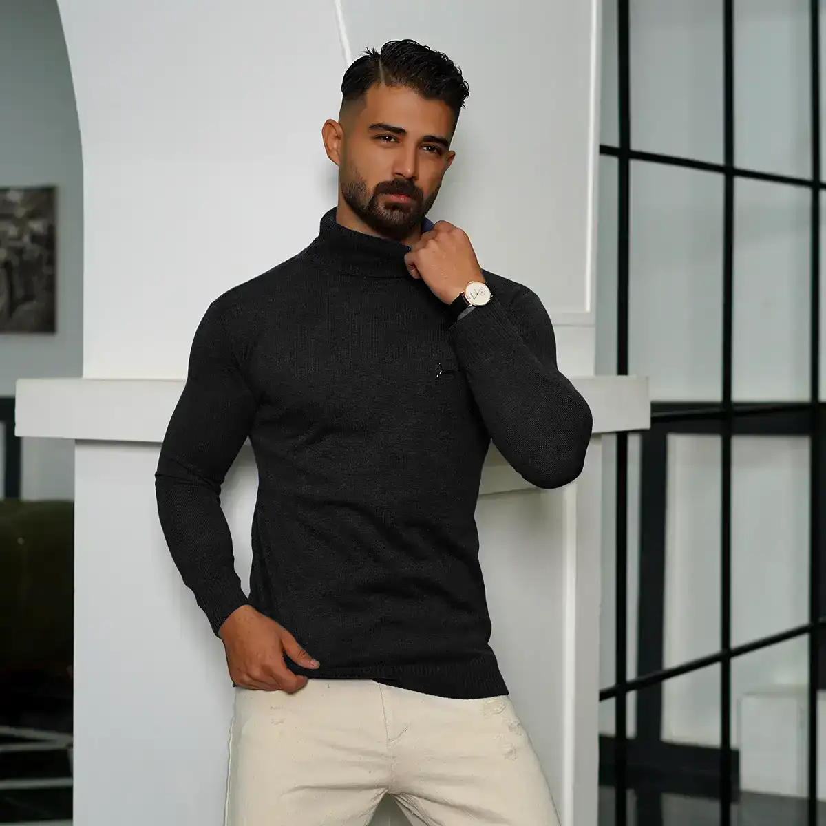 پلیور یقه اسکی پوما مشکی مدل Daryoosh