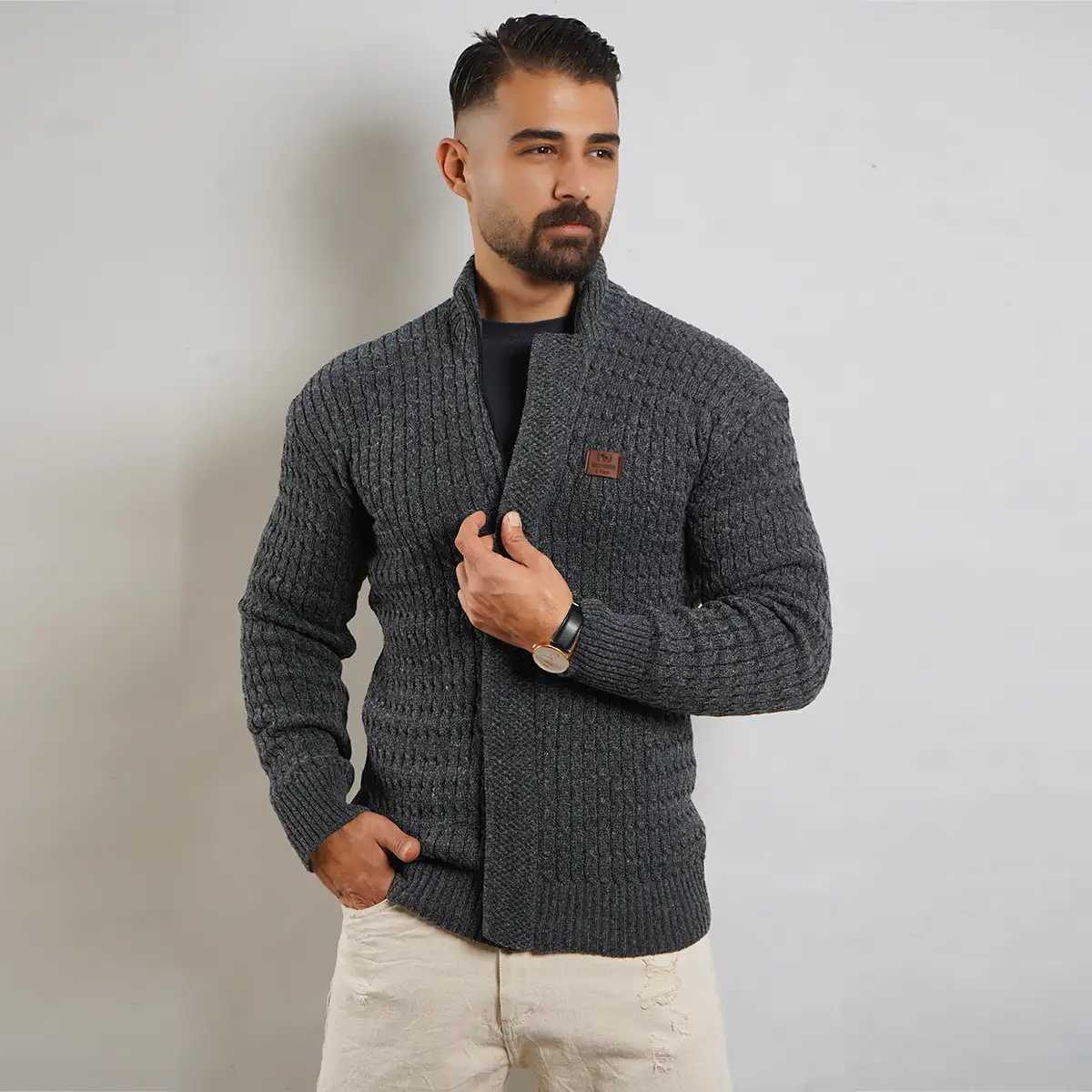 سوئیشرت بافت ذغالی مردانه مدل OKSEN