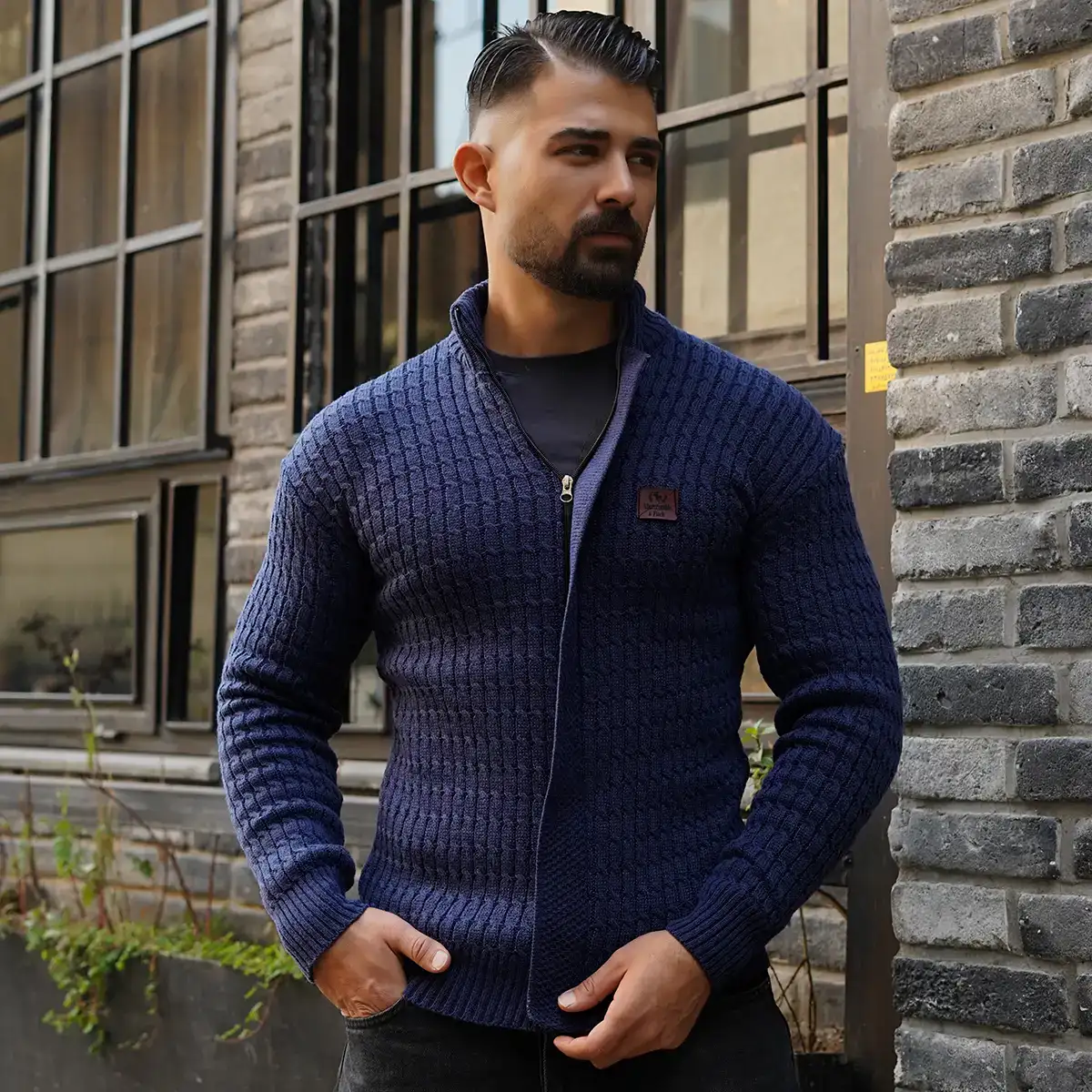 سوئیشرت بافت سرمه ای مردانه مدل OKSEN