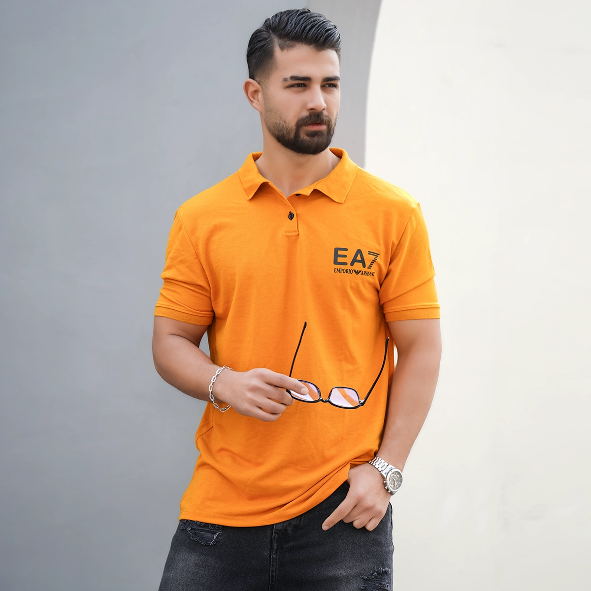 تیشرت خردلی مردانه EA7 مدل Nitan