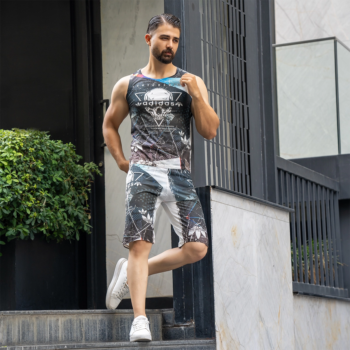 ست رکابی شلوارک مردانه آدیداس طرح جمجمه