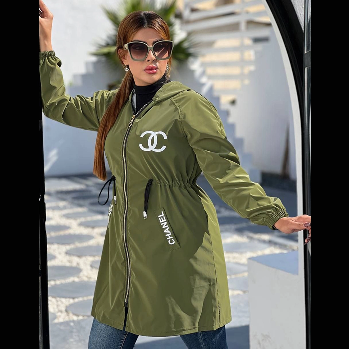 بارونی سیلیکونی طرح چنل زنانه سبز مدل Dina