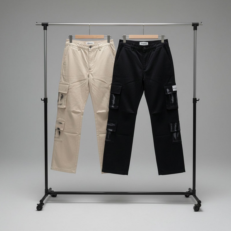 شلوار کارگو شش جیب پایین زیپ مدل sami-کرم