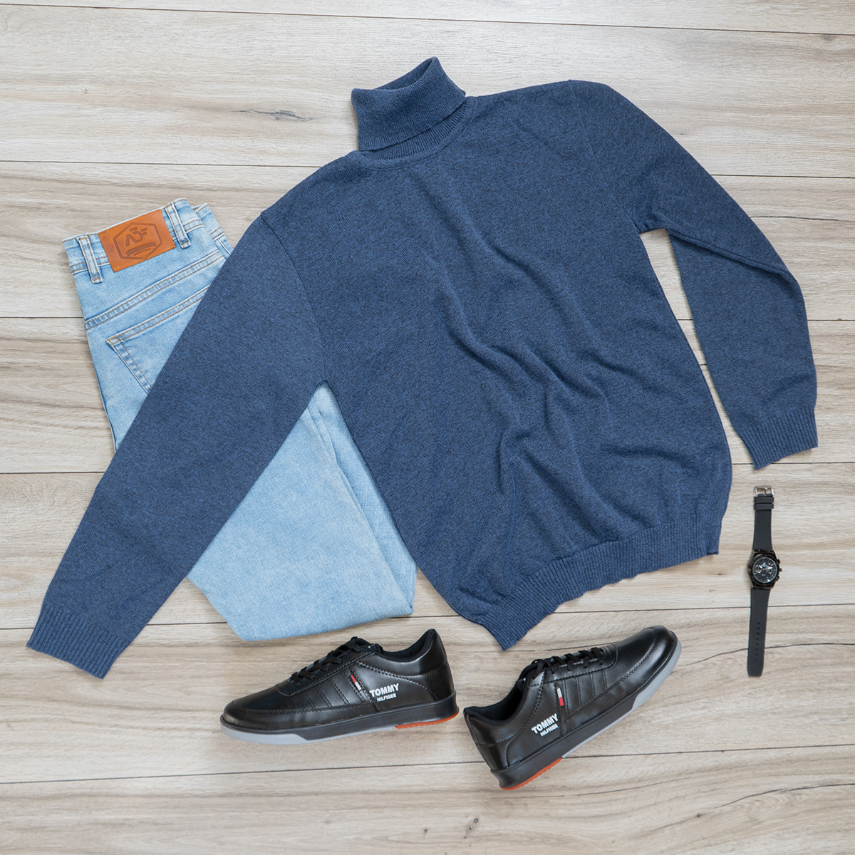 پلیور بافت یقه اسکی مردانه مدل Ersan رنگ آبی