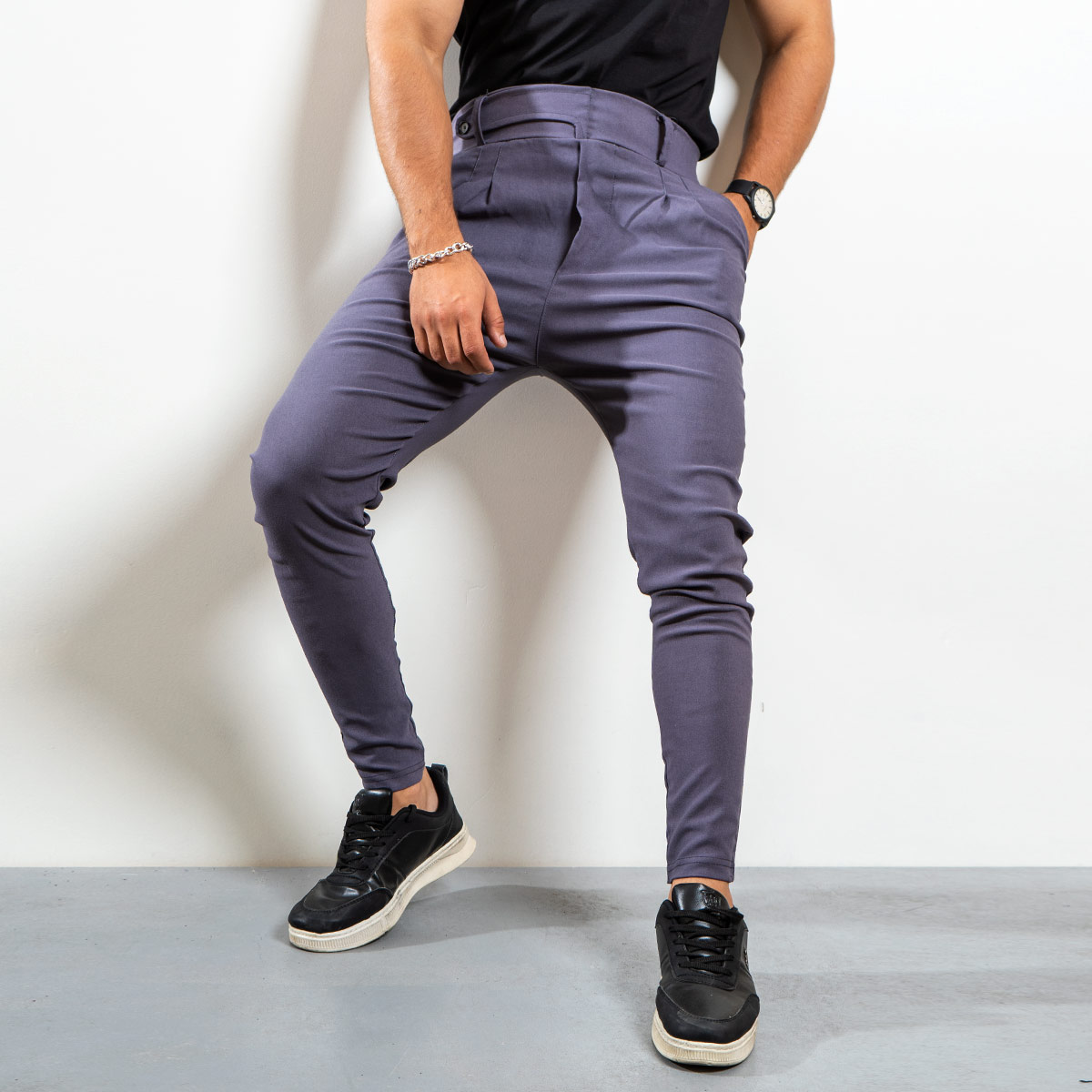 شلوار اسلش کمربندی طوسی مردانه مدل Zaros