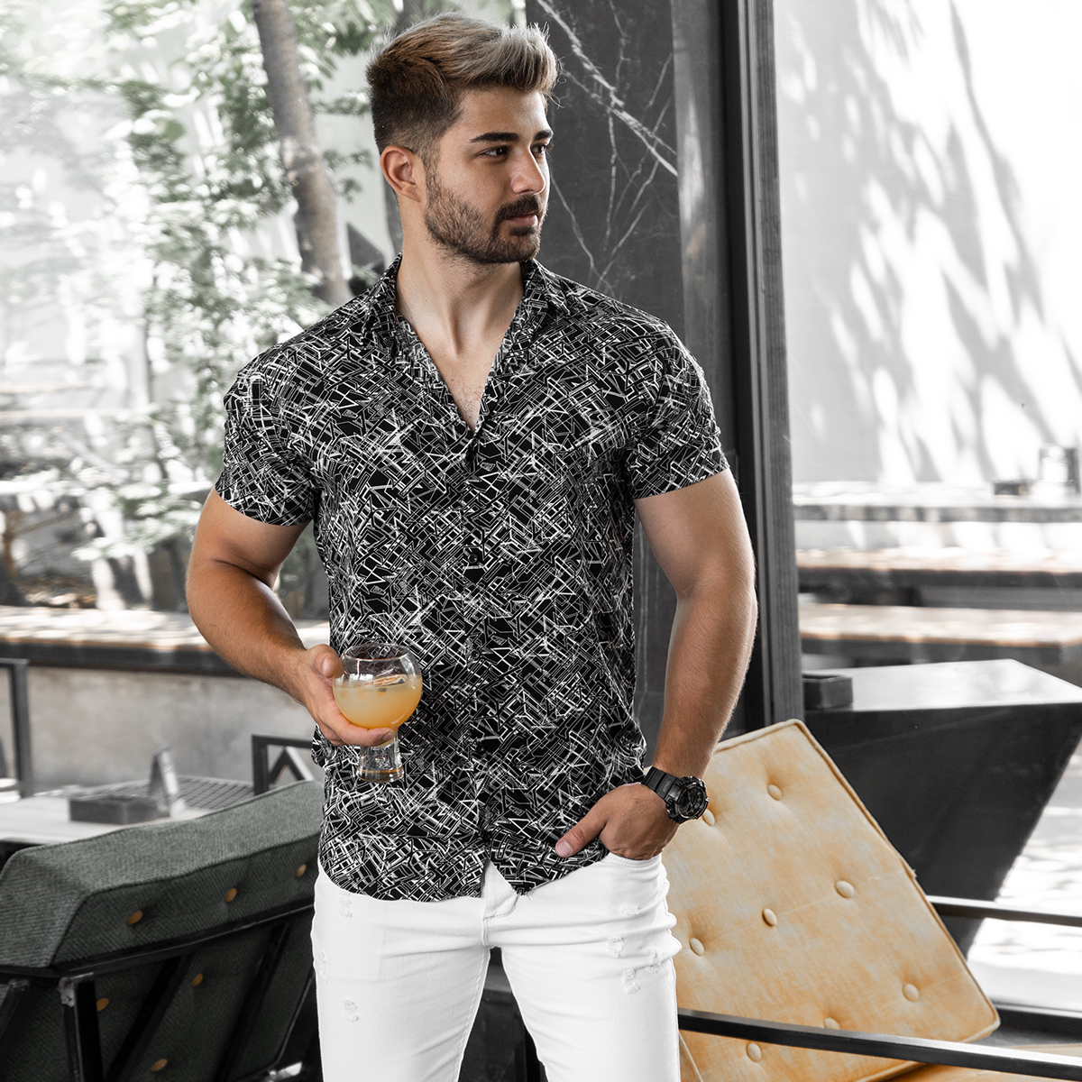 پیراهن هاوایی مردانه مدل Stripe