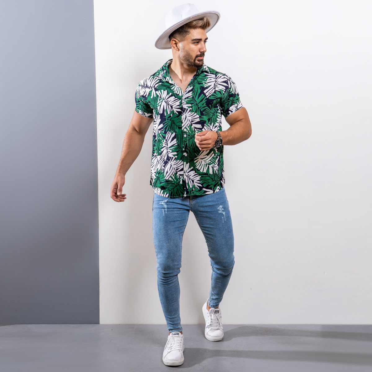 پیراهن هاوایی سبز مردانه(T) مدل Hogo