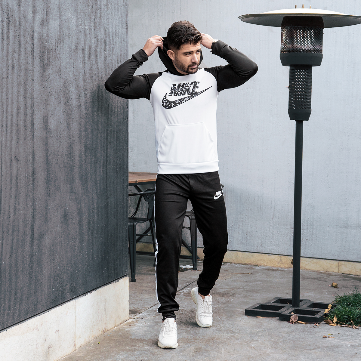 ست هودی شلوار نایک مشکی سفید مردانه مدل S28