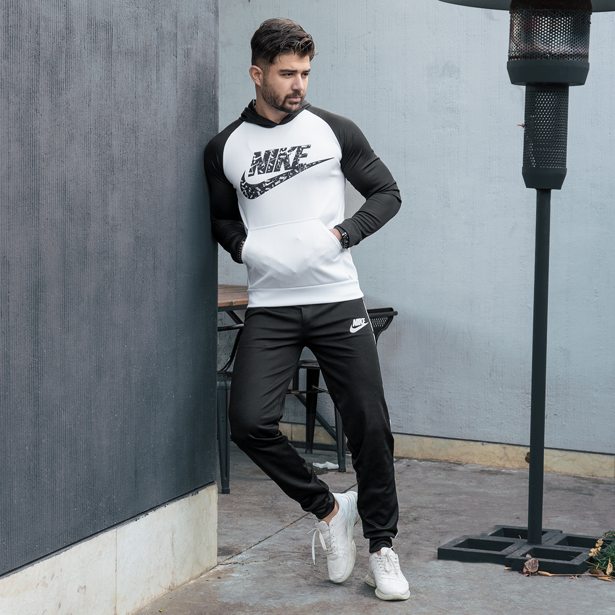 ست هودی شلوار نایک مشکی سفید مردانه مدل S28