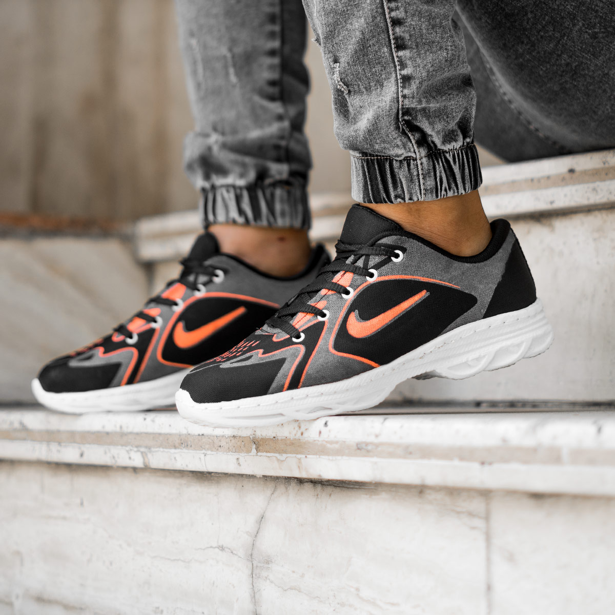 کفش ورزشی مشکی نارنجی مردانه مدل Miden(T)